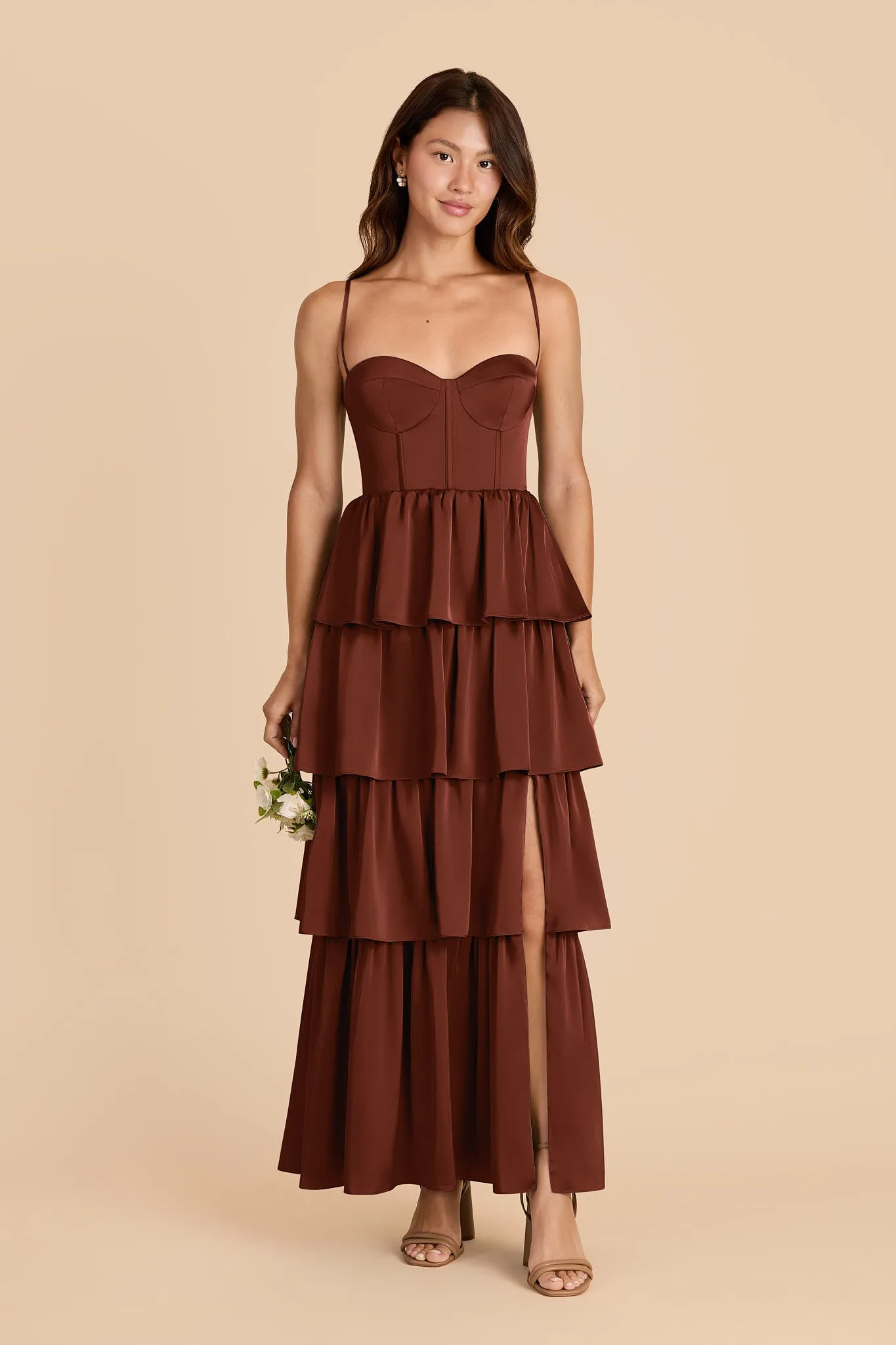 Lola Matte Satin Dress - Cognac sold by Birdy Grey