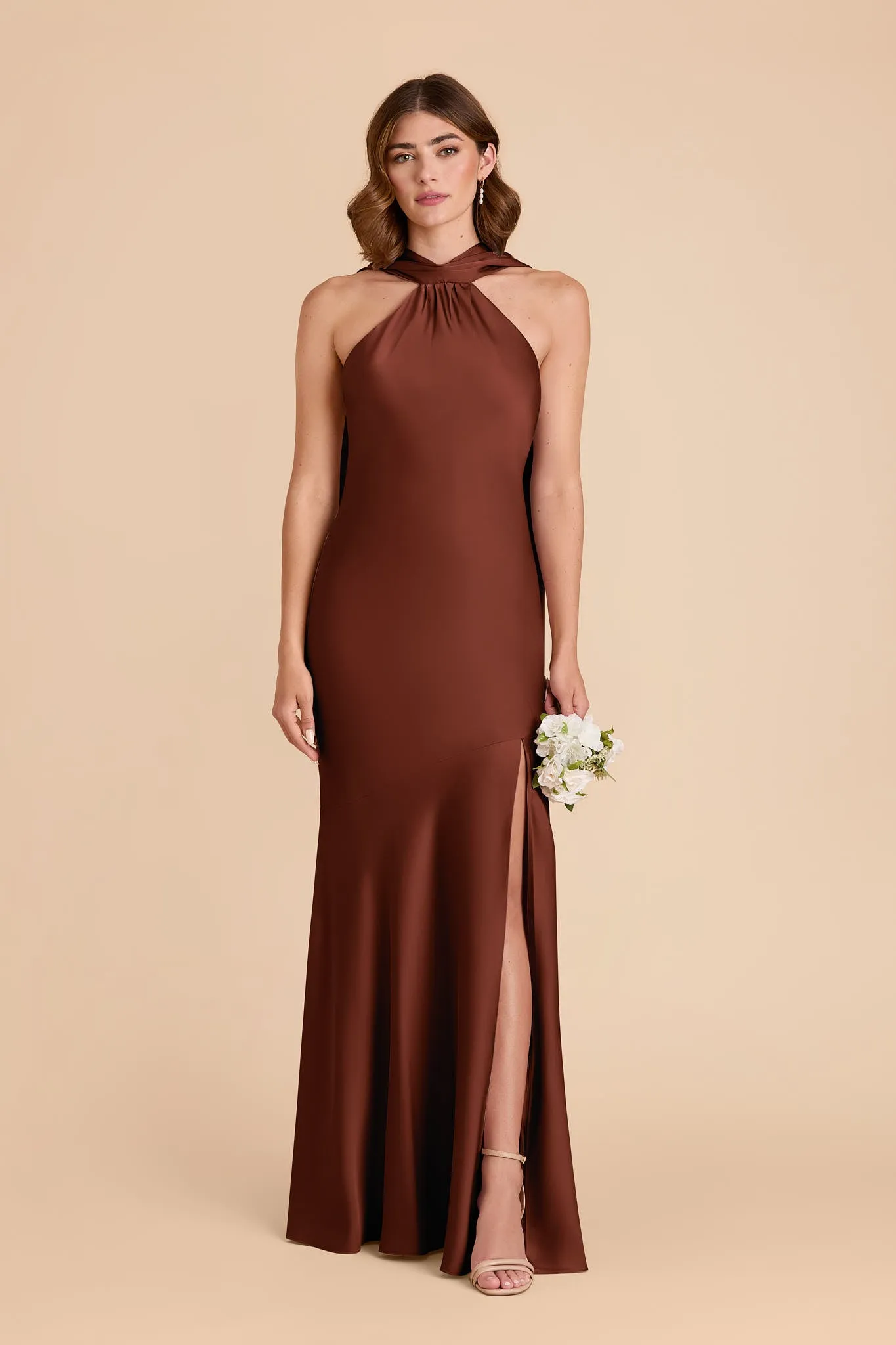 Eileen Matte Satin Dress - Cognac sold by Birdy Grey