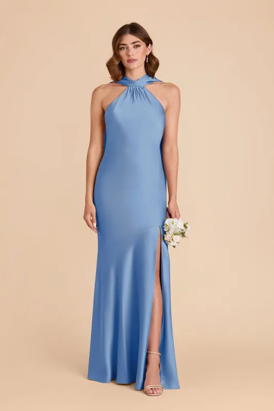 Eileen Matte Satin Dress - Bluebell sold by Birdy Grey