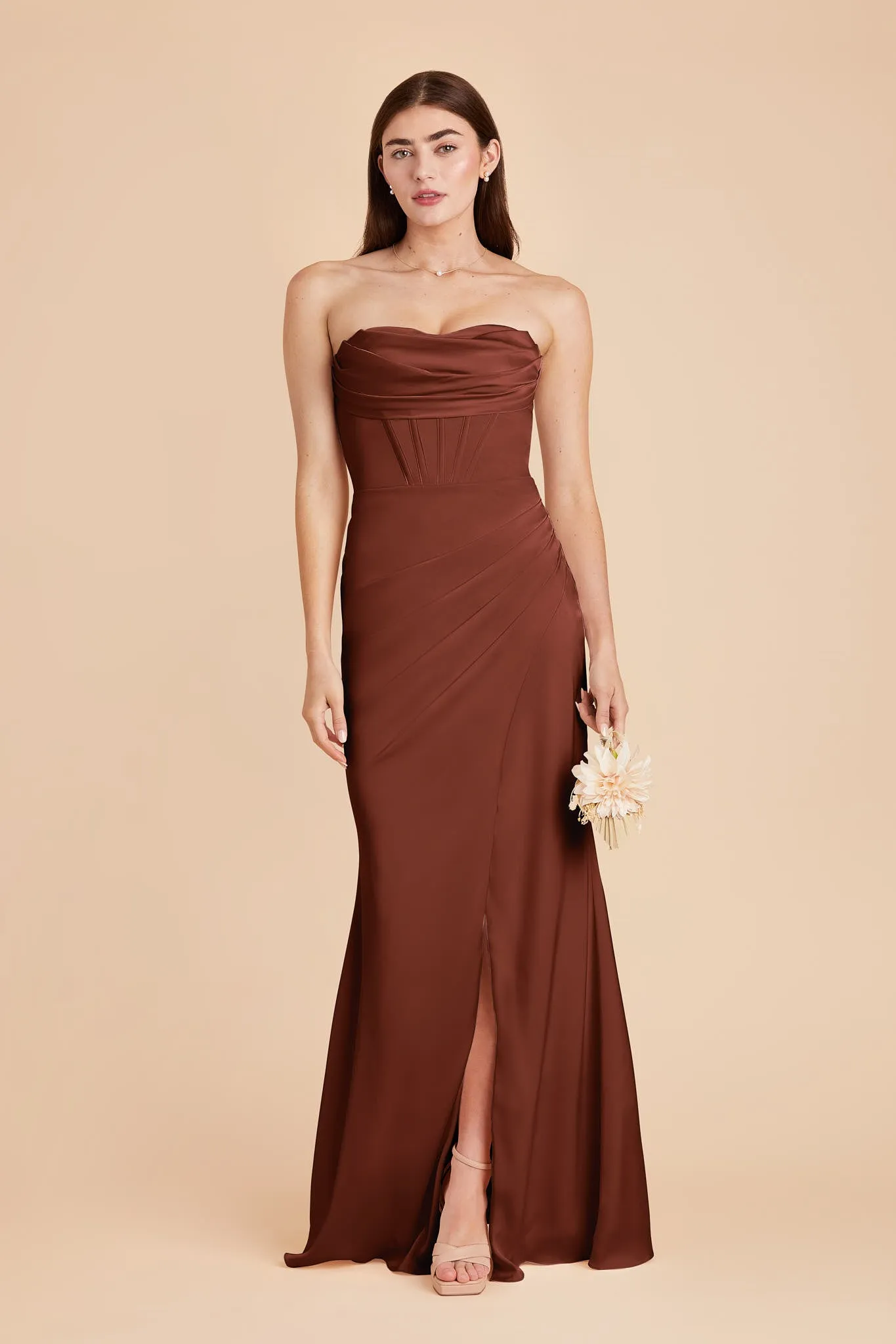 Carrie Matte Satin Dress - Cognac sold by Birdy Grey