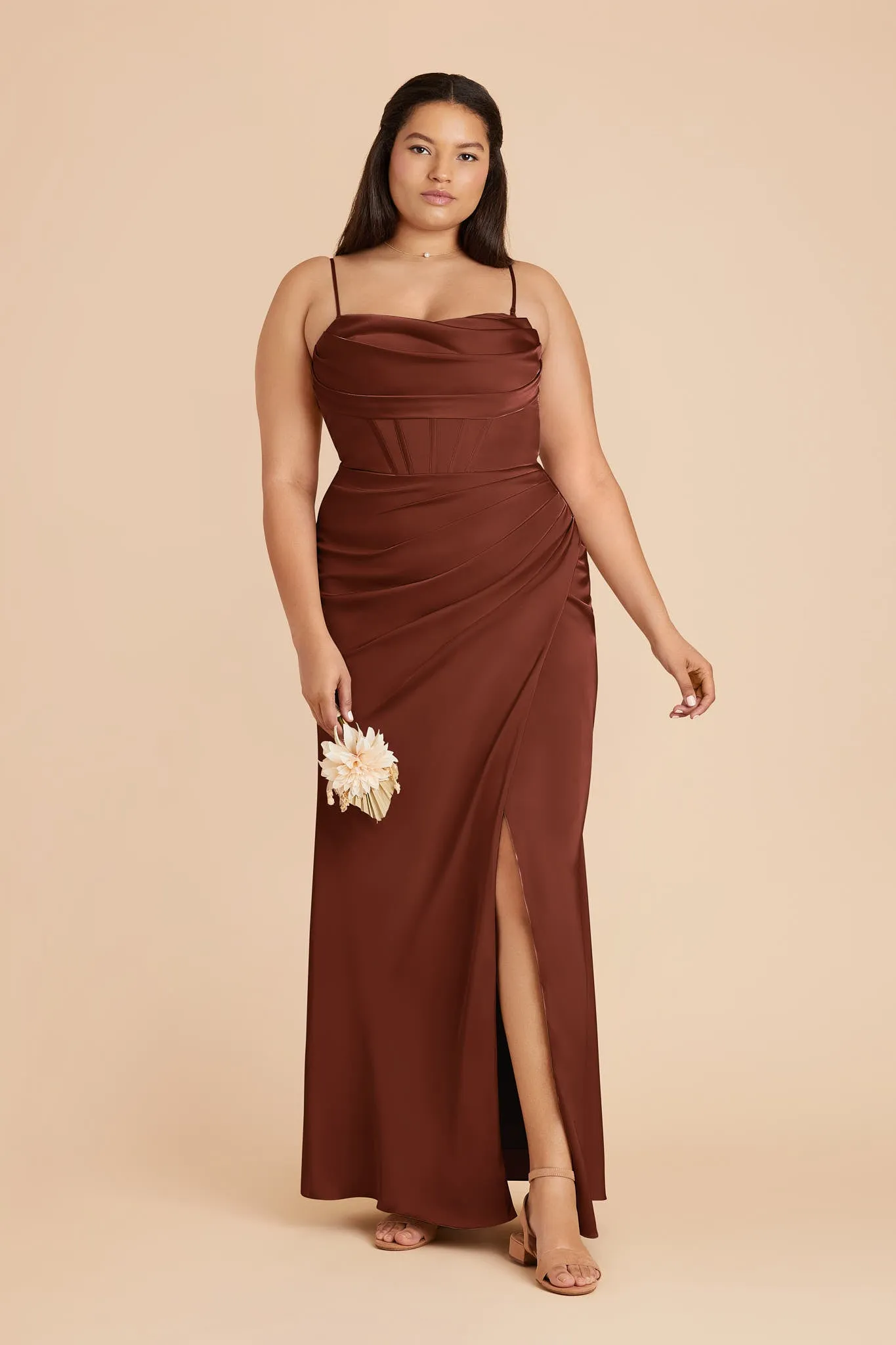 Carrie Matte Satin Dress - Cognac sold by Birdy Grey product image thumbnail 2