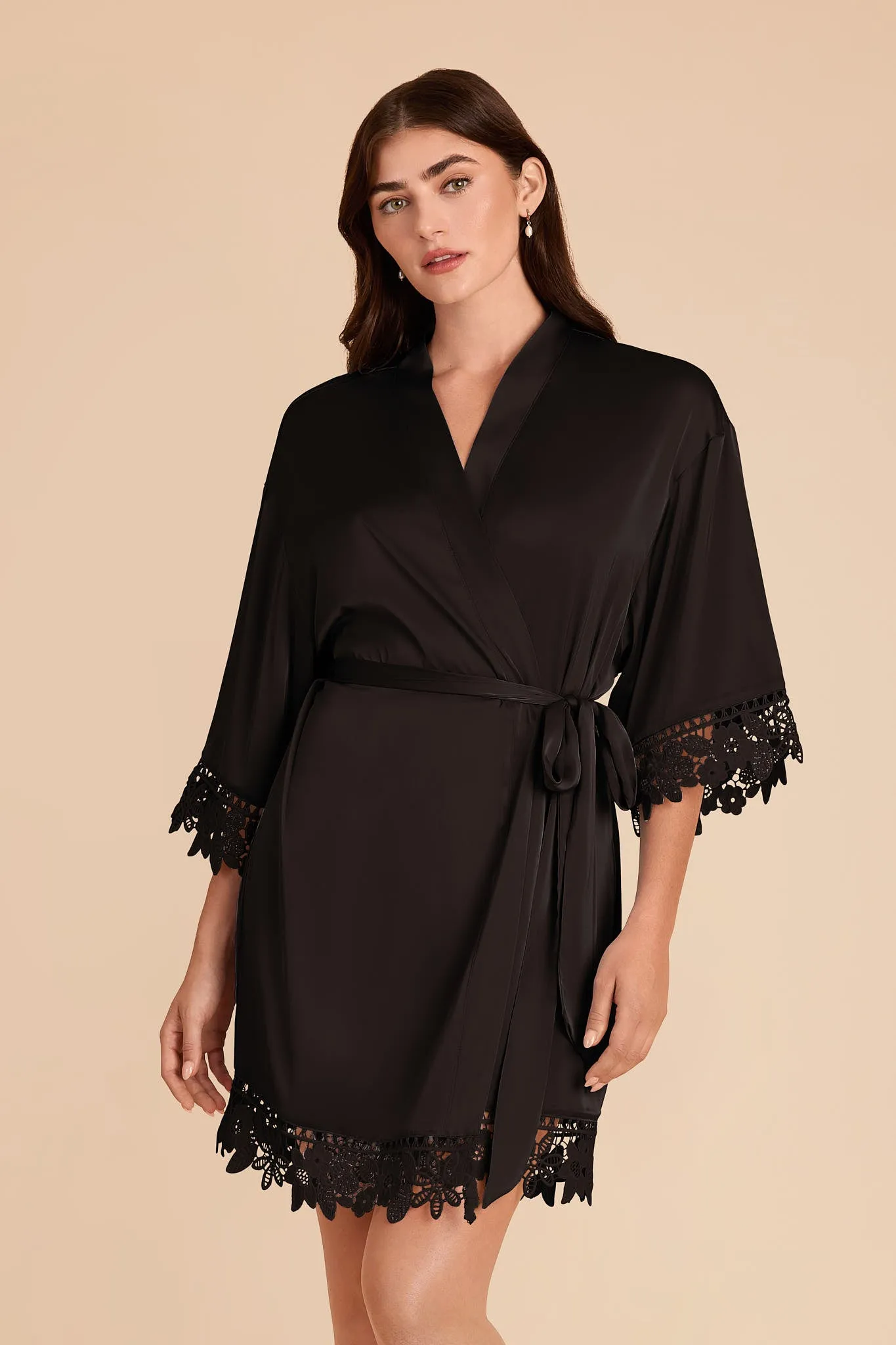 Claudine Matte Satin Robe - Black sold by Birdy Grey