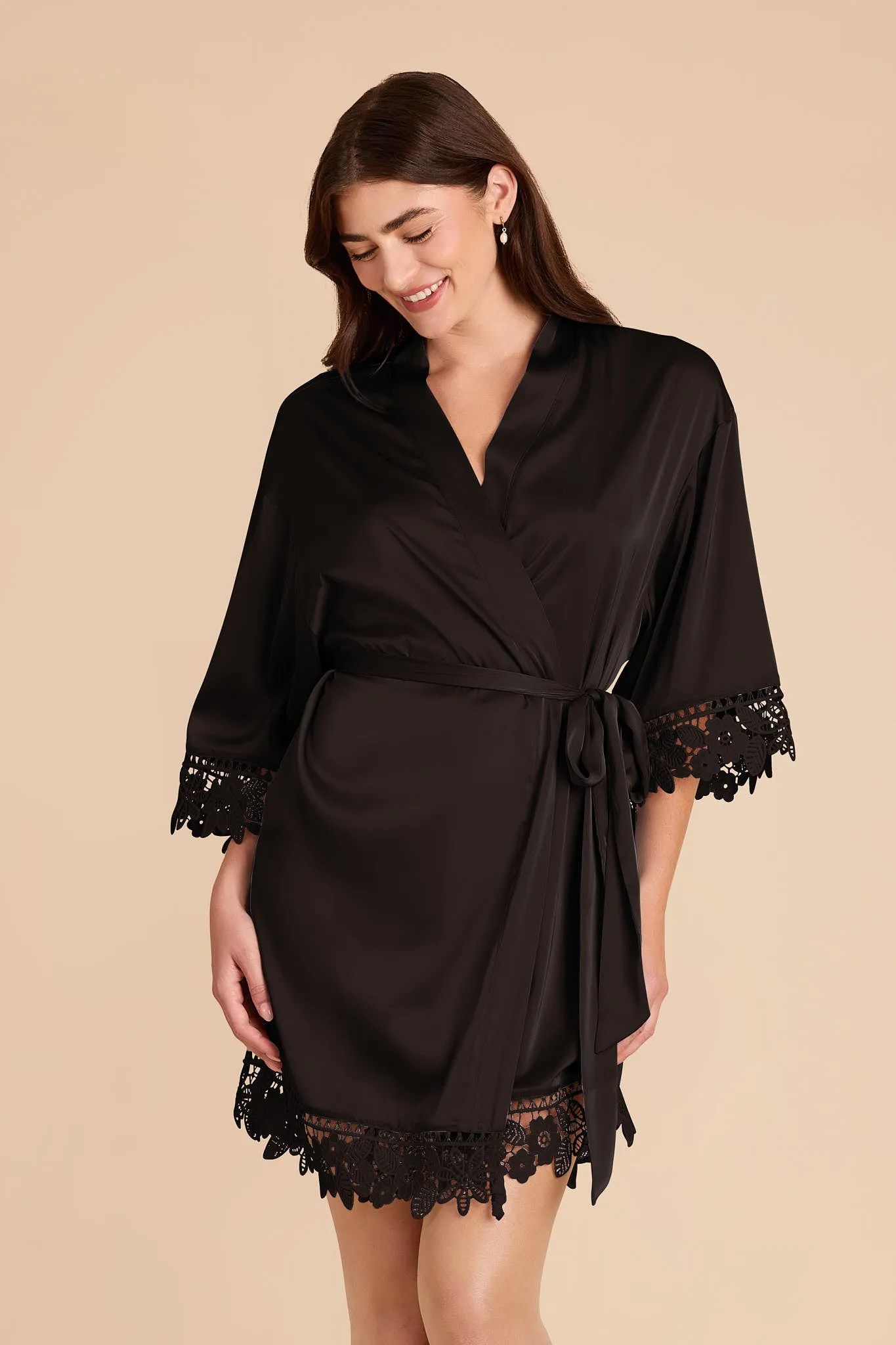 Claudine Matte Satin Robe - Black sold by Birdy Grey product image thumbnail 3