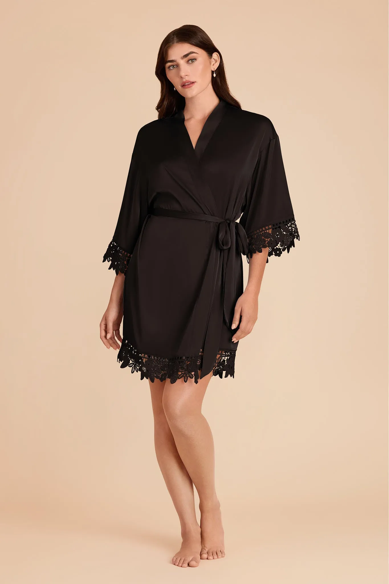 Claudine Matte Satin Robe - Black sold by Birdy Grey product image thumbnail 2