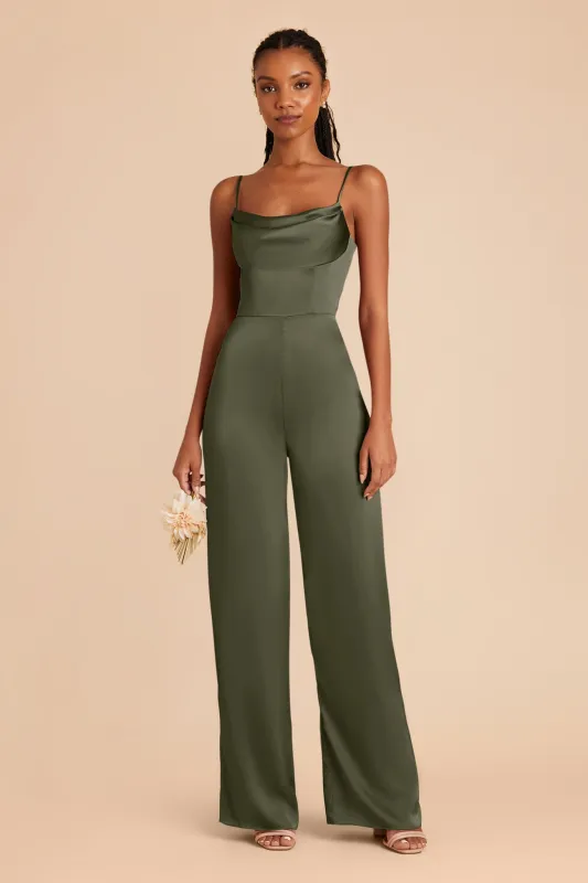 Donna Matte Satin Jumpsuit - Olive sold by Birdy Grey