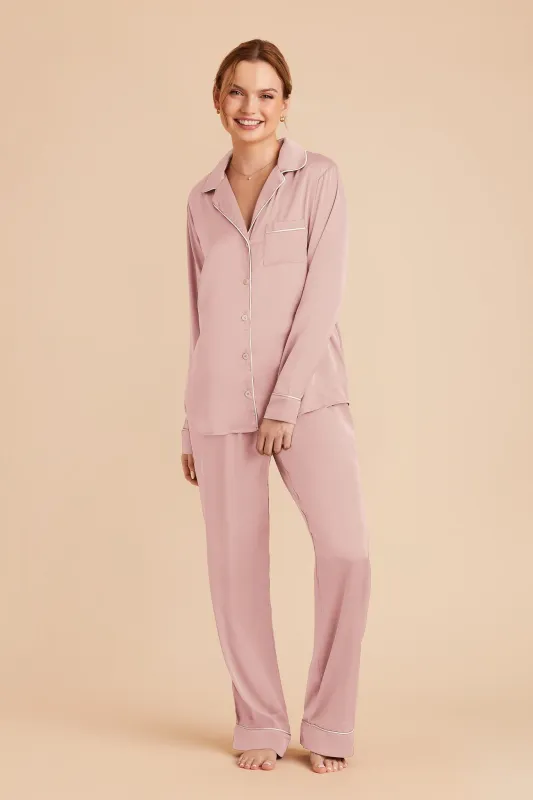 Jenna Matte Satin Pajamas - Blush Pink sold by Birdy Grey