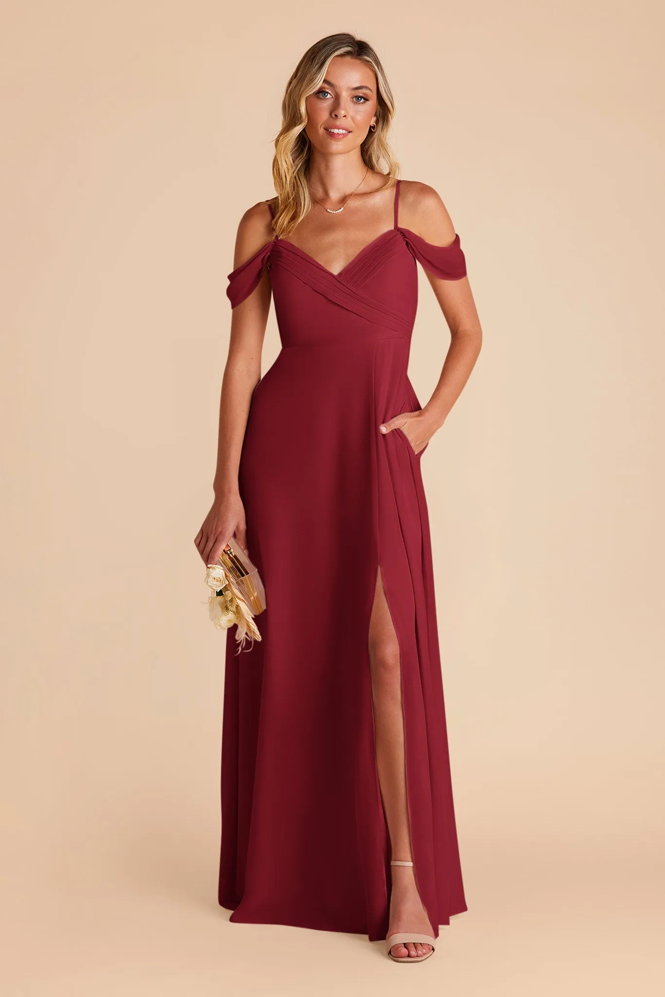 Spence Chiffon Dress With Slit - Burgundy sold by Birdy Grey