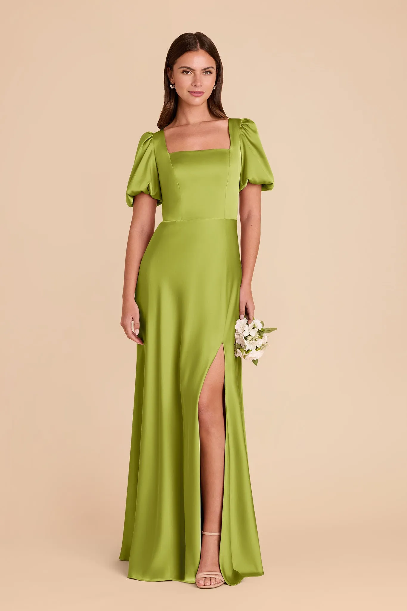 Judy Matte Satin Dress - Matcha sold by Birdy Grey