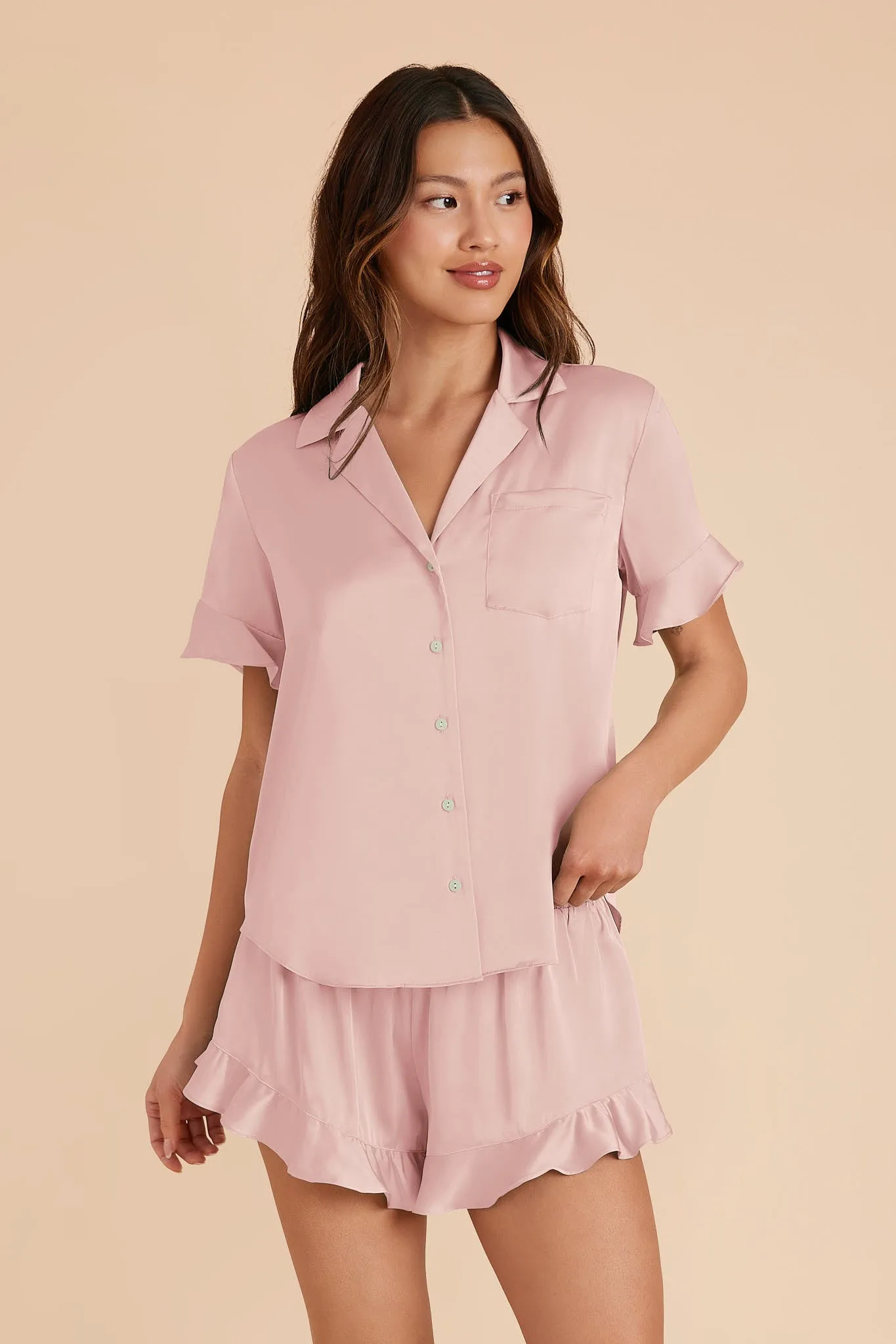 Esther Matte Satin Pajamas - Blush Pink sold by Birdy Grey product image thumbnail 3