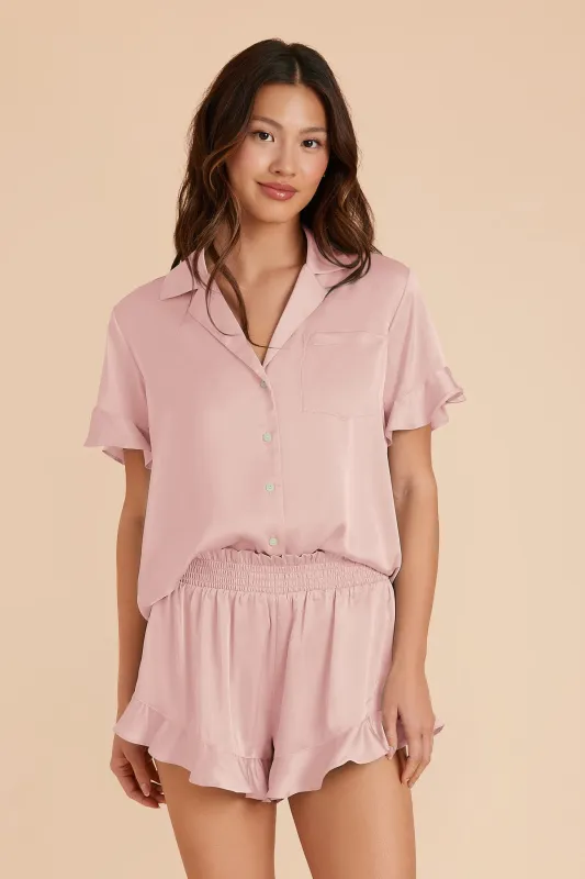Esther Matte Satin Pajamas - Blush Pink sold by Birdy Grey