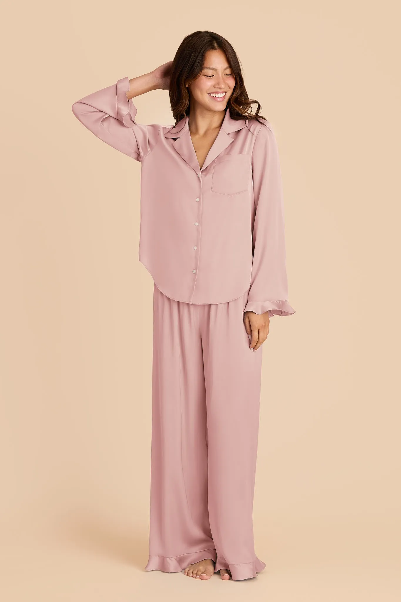Emma Matte Satin Pajamas - Blush Pink sold by Birdy Grey product image thumbnail 3
