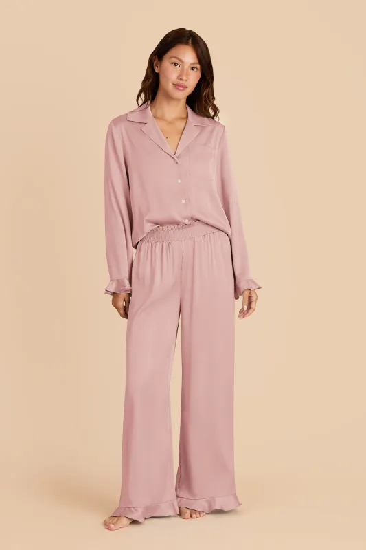 Emma Matte Satin Pajamas - Blush Pink sold by Birdy Grey