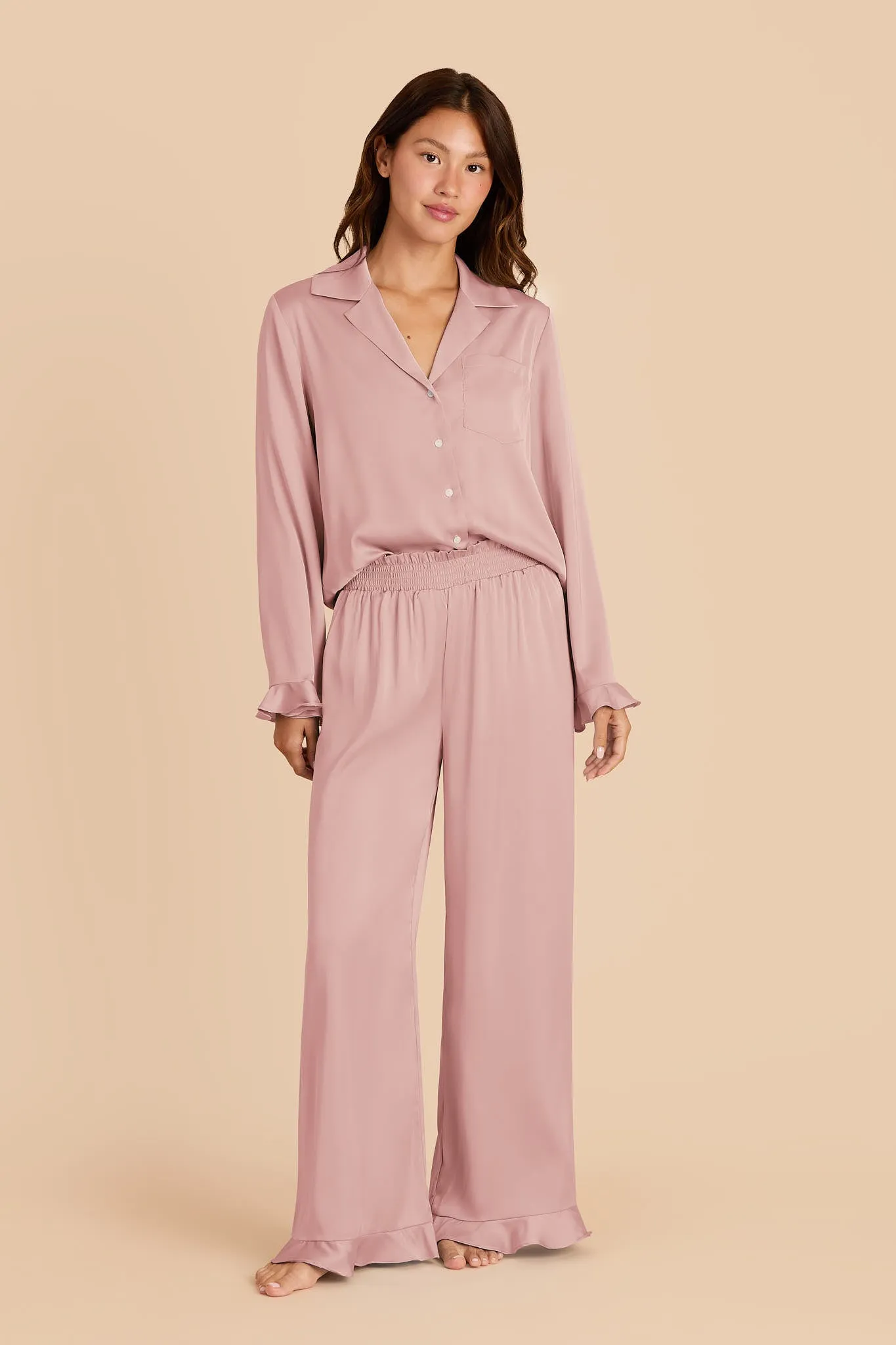 Emma Matte Satin Pajamas - Blush Pink sold by Birdy Grey