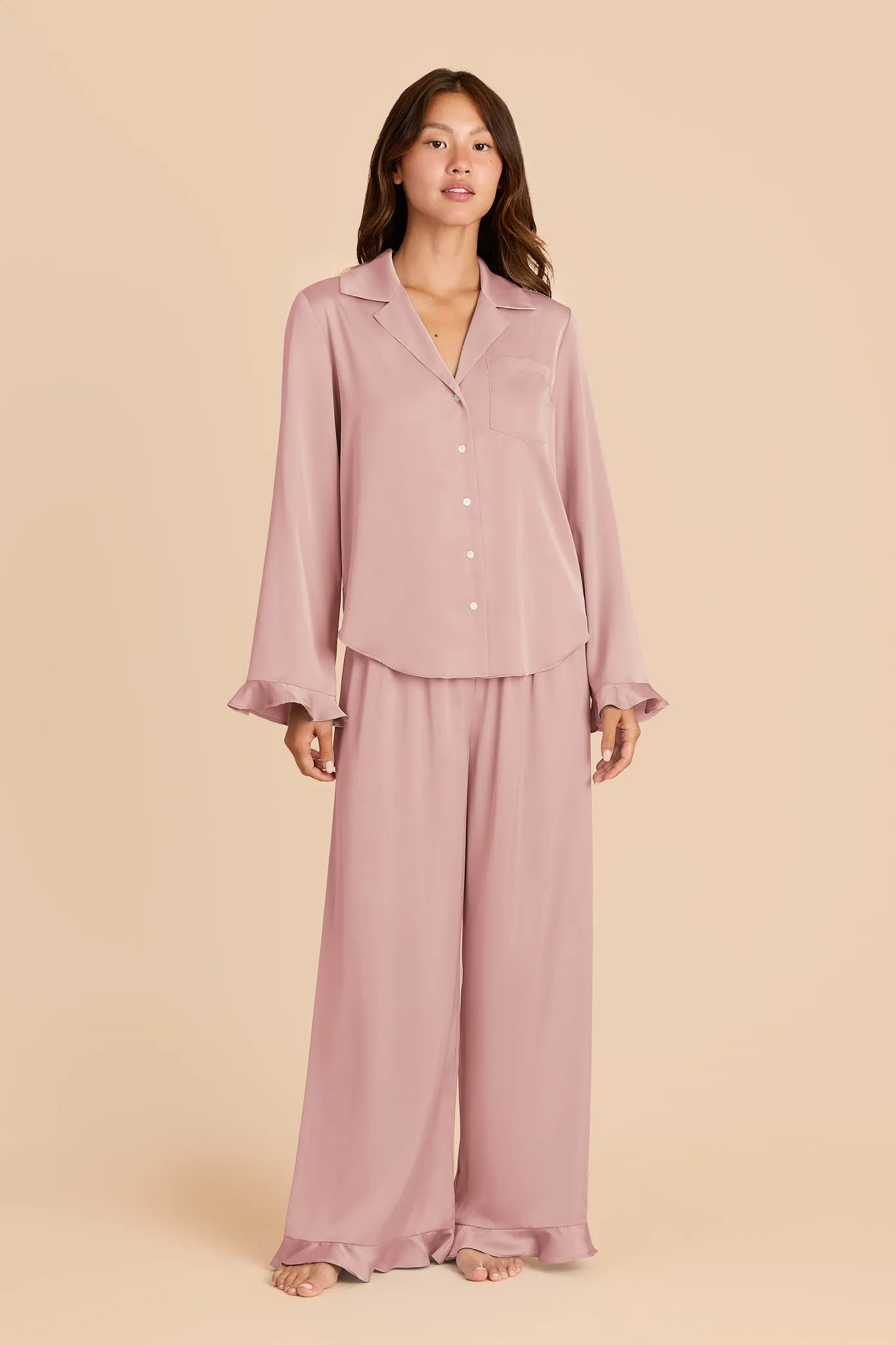 Emma Matte Satin Pajamas - Blush Pink sold by Birdy Grey product image thumbnail 2