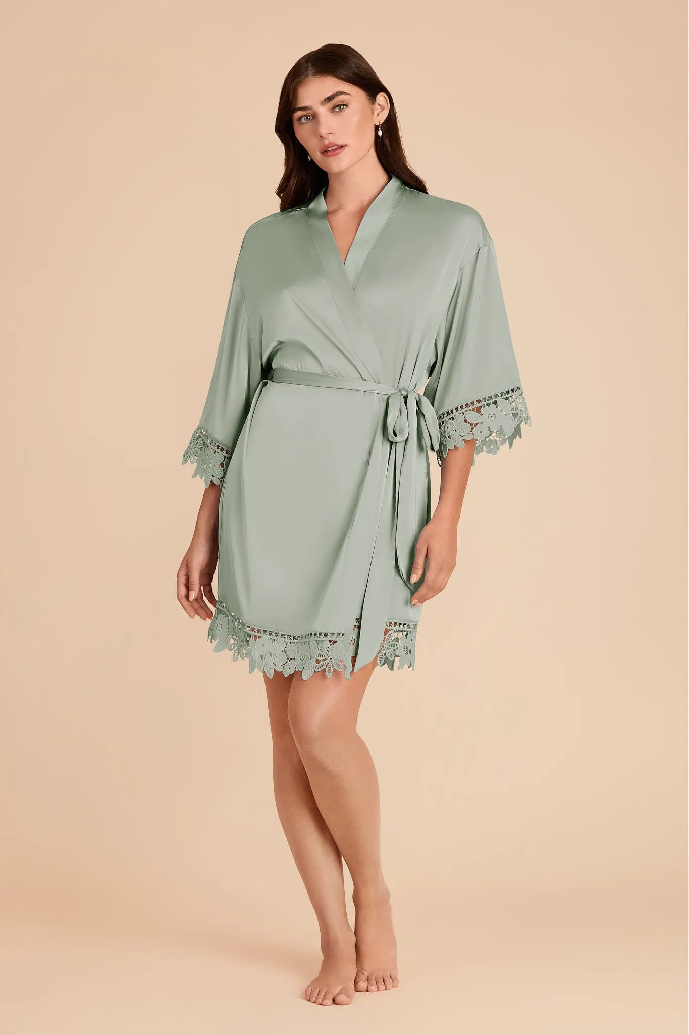 Claudine Matte Satin Robe - Sage sold by Birdy Grey product image thumbnail 3