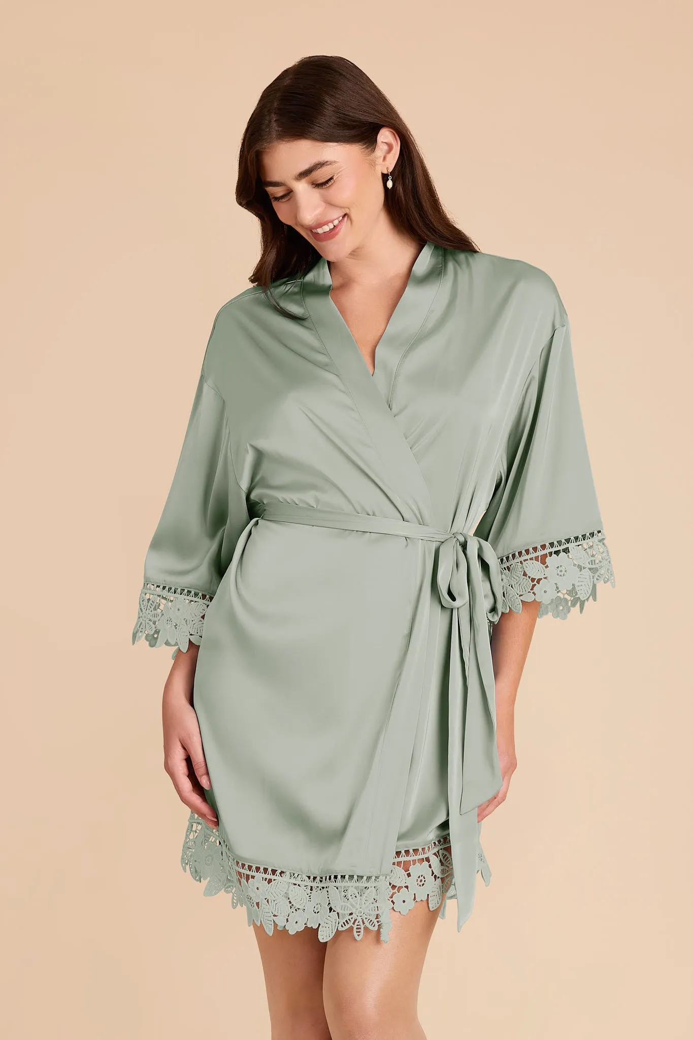 Claudine Matte Satin Robe - Sage sold by Birdy Grey product image thumbnail 2