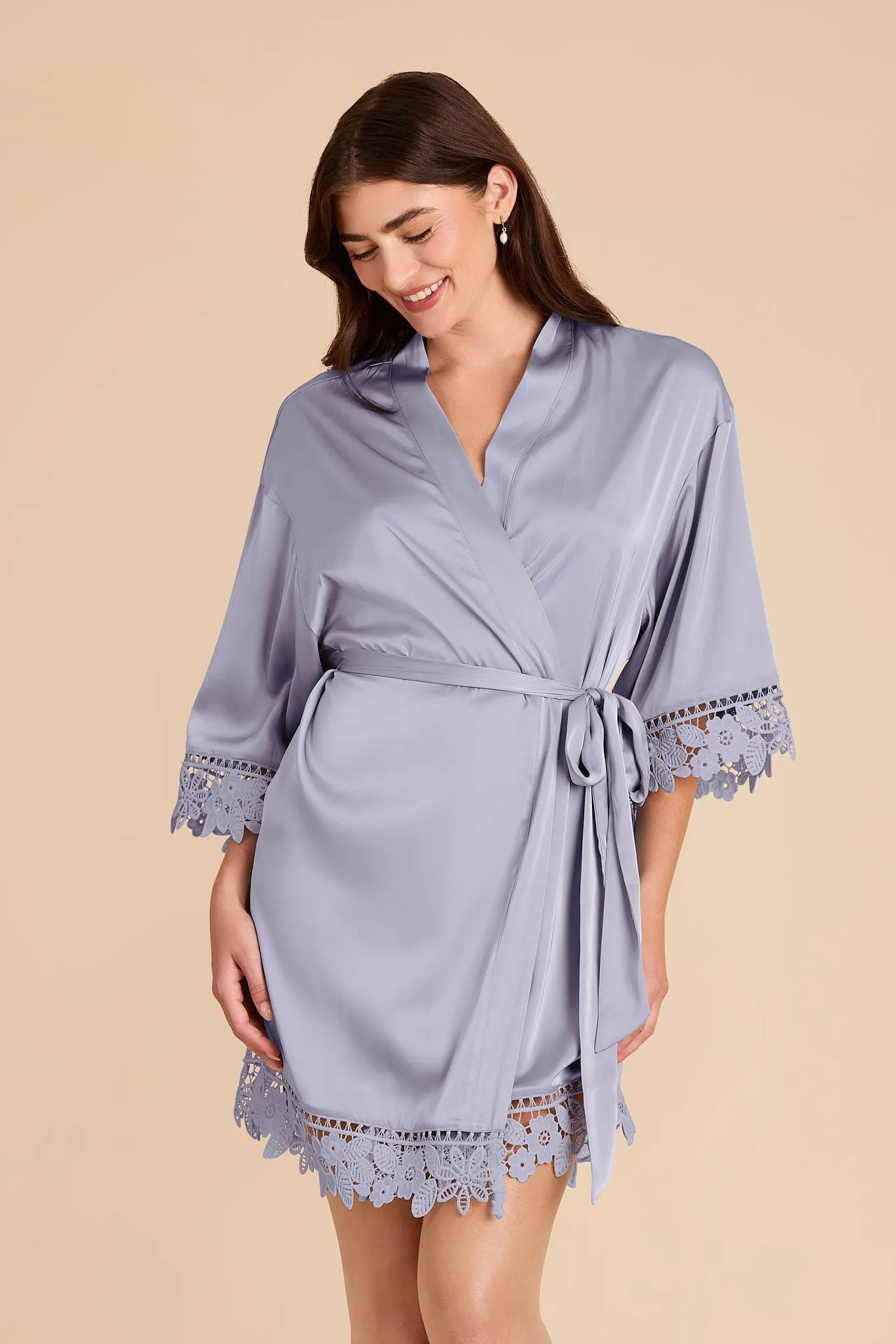 Claudine Matte Satin Robe - Dusty Blue sold by Birdy Grey product image thumbnail 3
