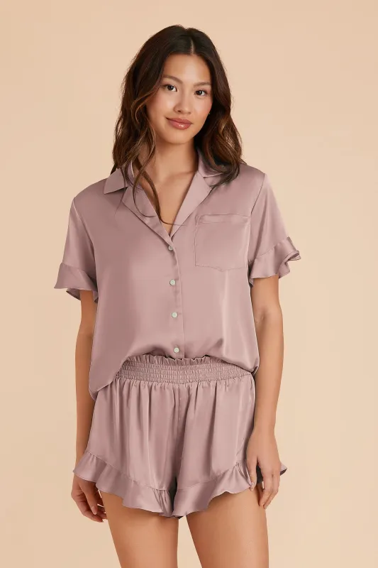 Esther Matte Satin Pajamas - English Rose sold by Birdy Grey