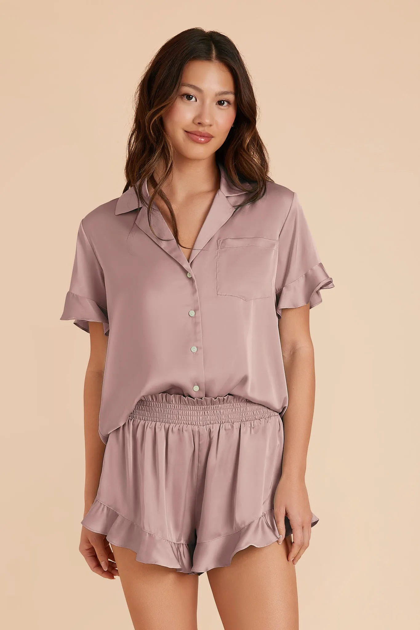 Esther Matte Satin Pajamas - English Rose sold by Birdy Grey