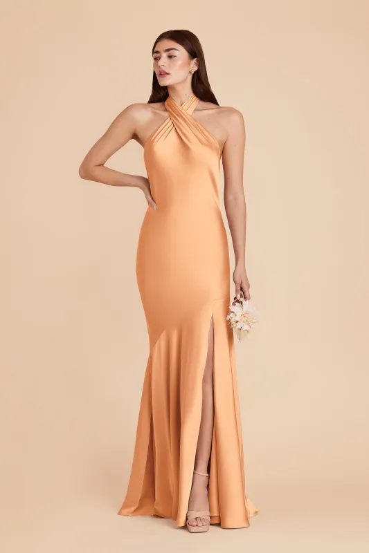 Stephanie Matte Satin Dress - Peach sold by Birdy Grey