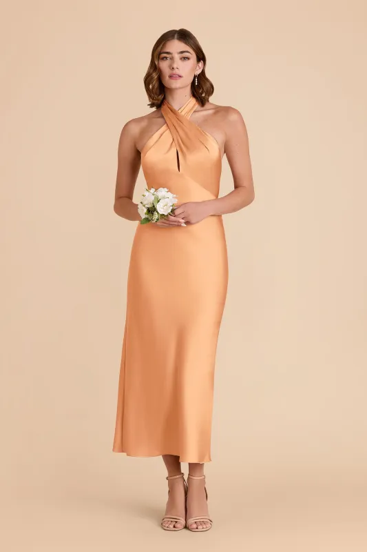 Monique Matte Satin Dress - Peach sold by Birdy Grey