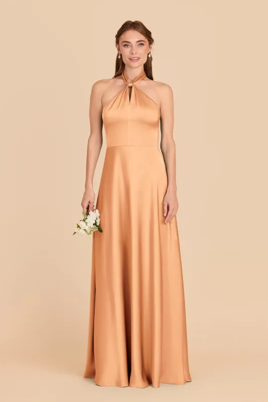 Monica Matte Satin Dress - Peach sold by Birdy Grey