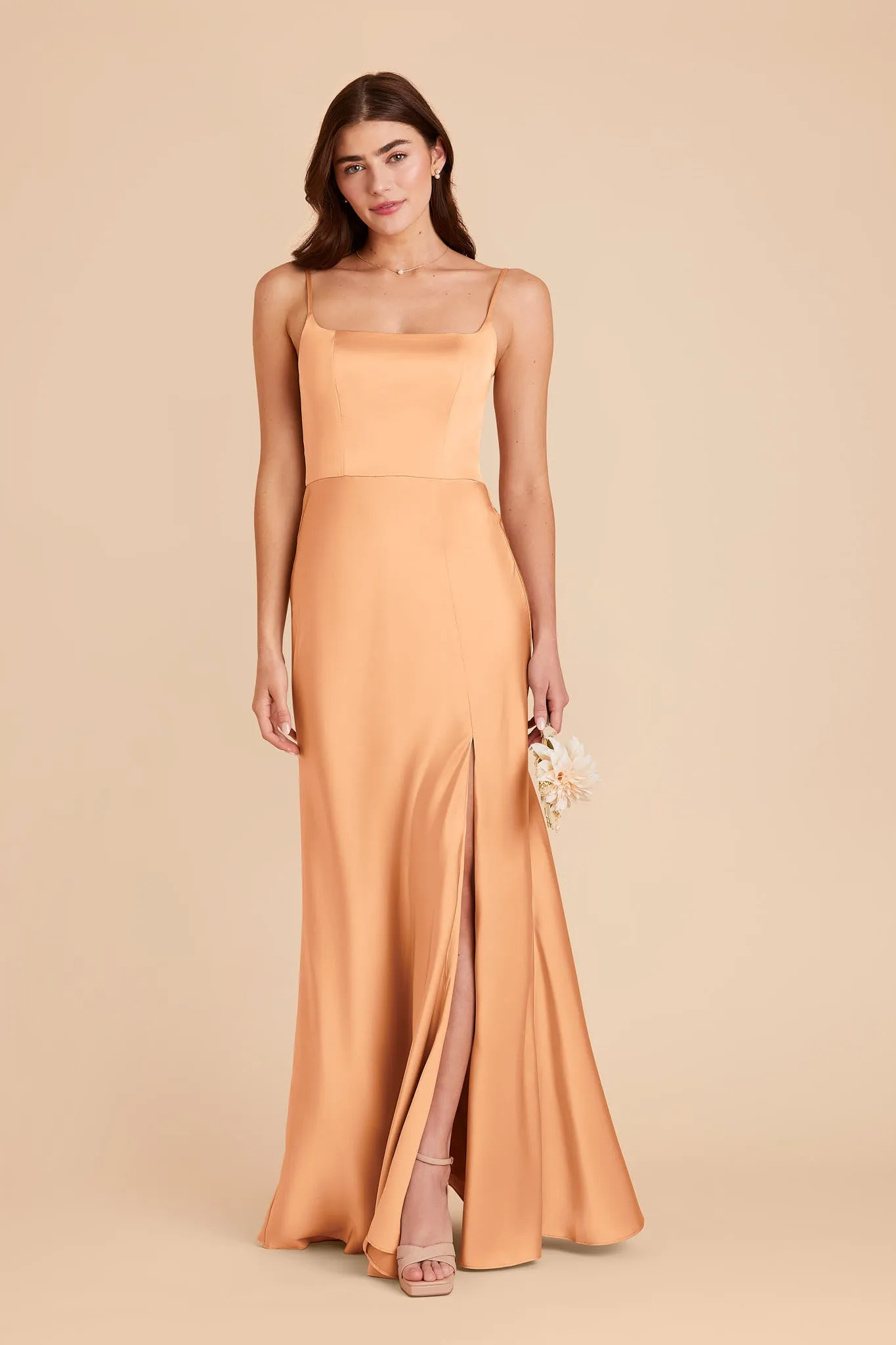 Mai Matte Satin Dress - Peach sold by Birdy Grey