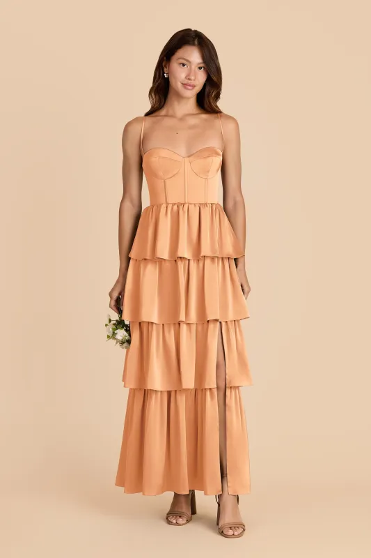 Lola Matte Satin Dress - Peach sold by Birdy Grey