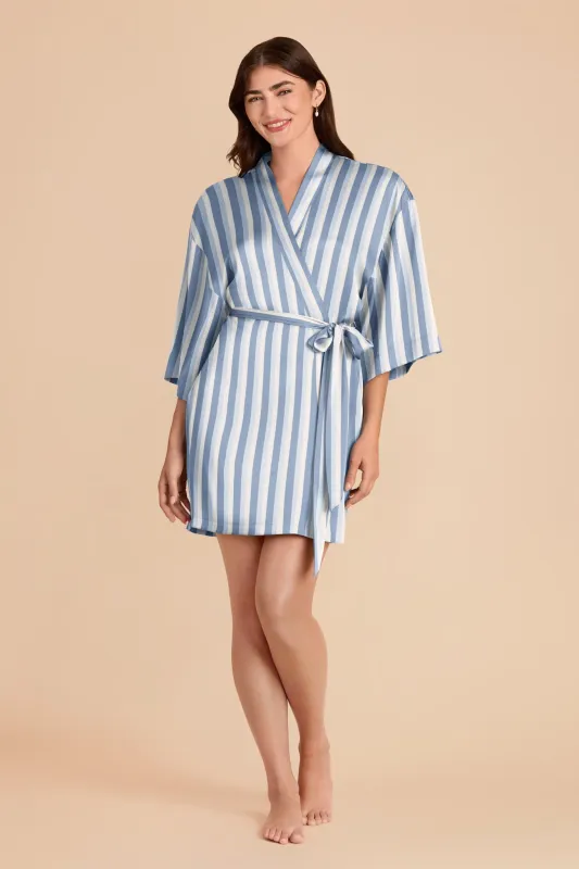 Karen Matte Satin Robe - Dusty Blue Stripe sold by Birdy Grey
