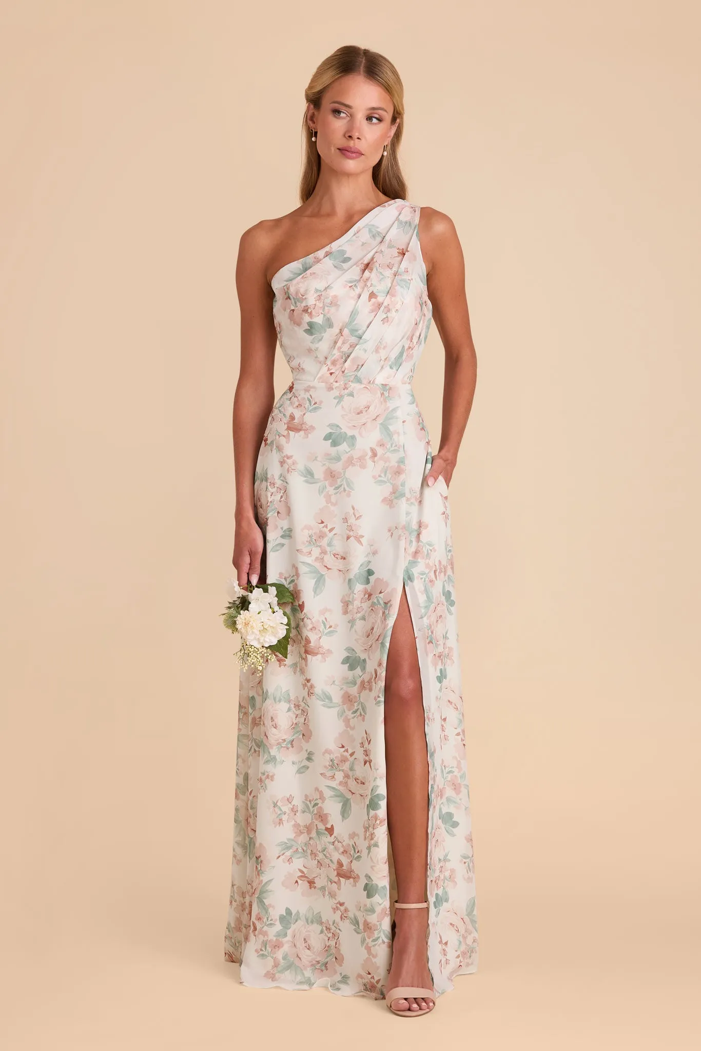 Kira Chiffon Dress With Slit - Dusty Apricot Peonies sold by Birdy Grey product image thumbnail 3