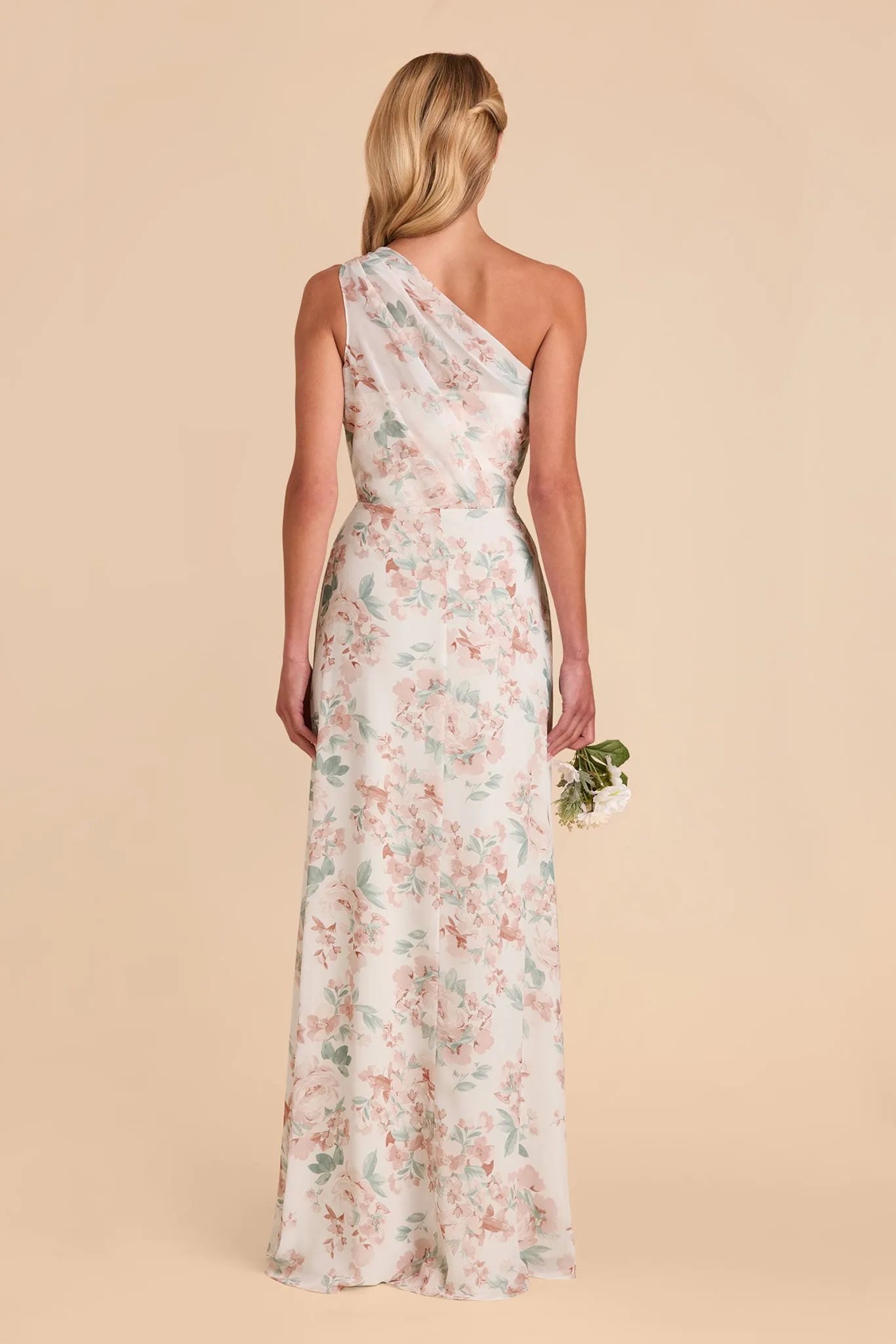 Kira Chiffon Dress With Slit - Dusty Apricot Peonies sold by Birdy Grey product image thumbnail 5