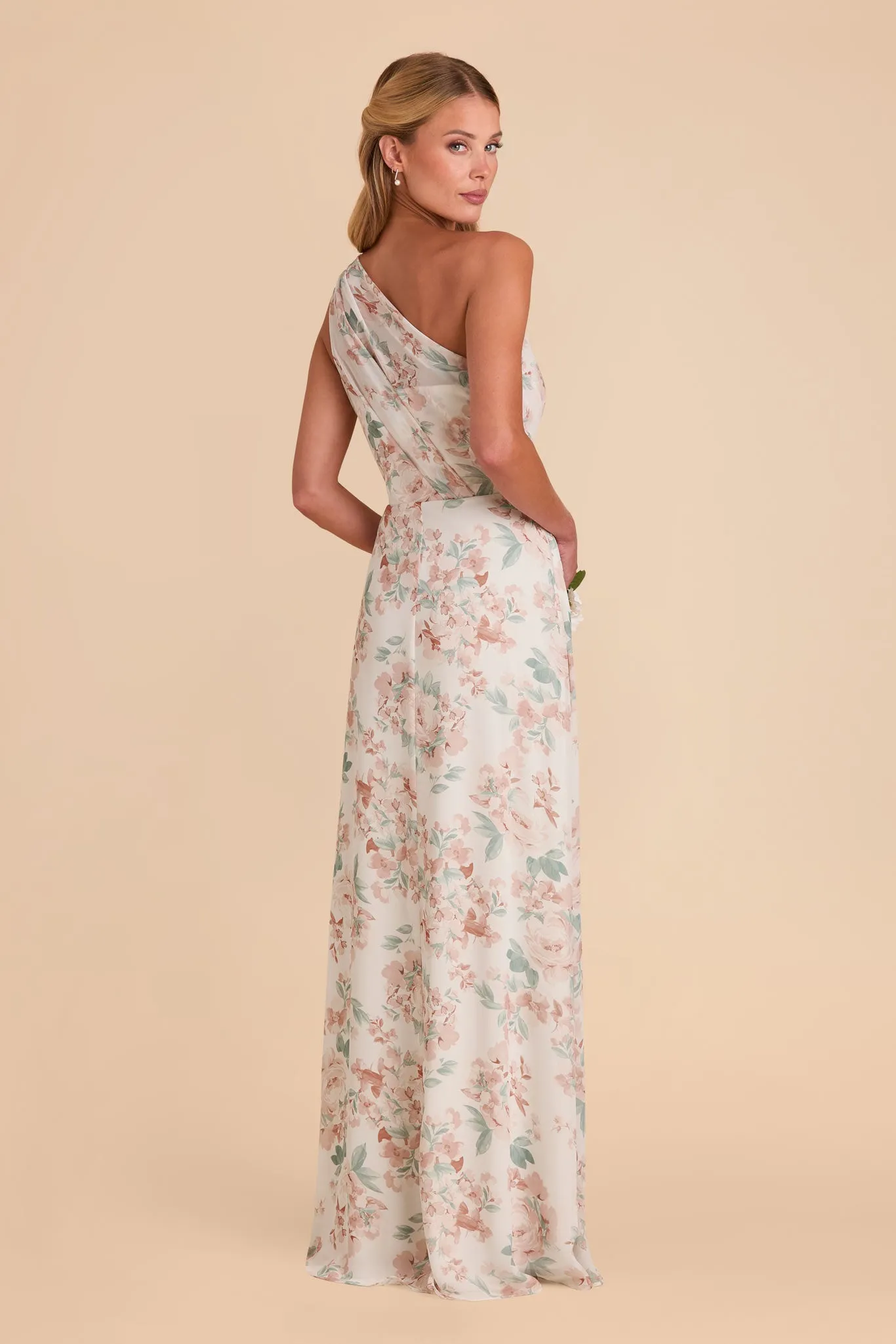 Kira Chiffon Dress With Slit - Dusty Apricot Peonies sold by Birdy Grey product image thumbnail 4