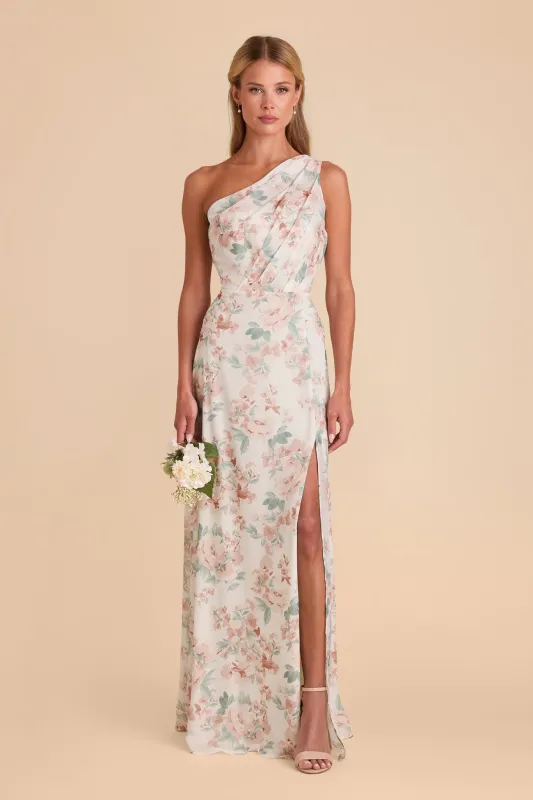 Kira Chiffon Dress With Slit - Dusty Apricot Peonies sold by Birdy Grey