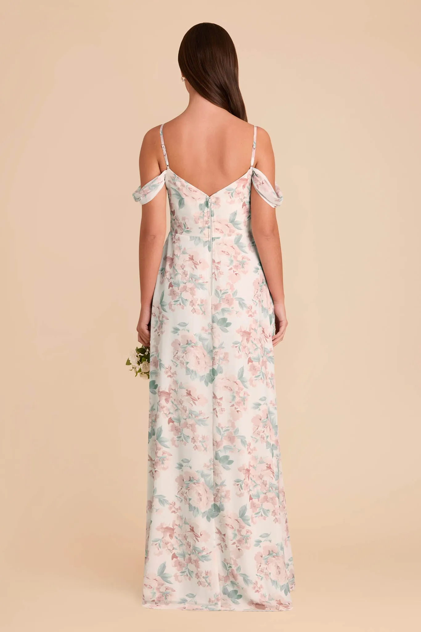 Devin Chiffon Dress With Slit - Dusty Apricot Peonies sold by Birdy Grey product image thumbnail 5