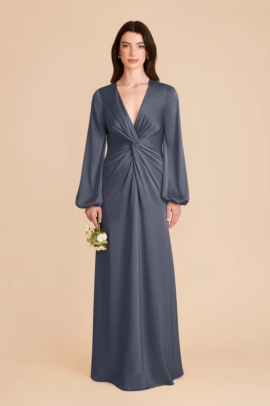Juniper Matte Satin Dress - Dusk Blue sold by Birdy Grey