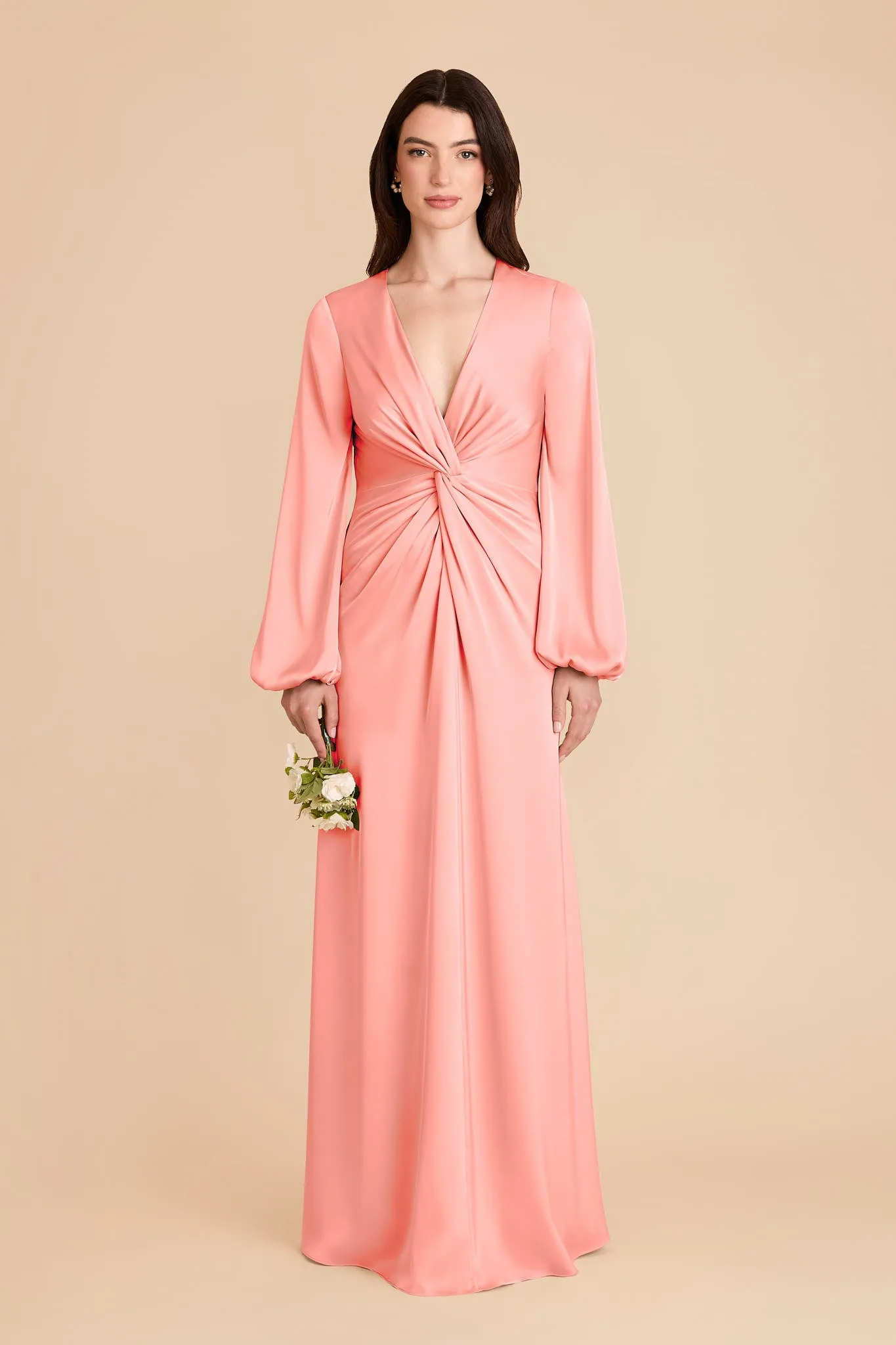 Juniper Matte Satin Dress - Coral Pink sold by Birdy Grey
