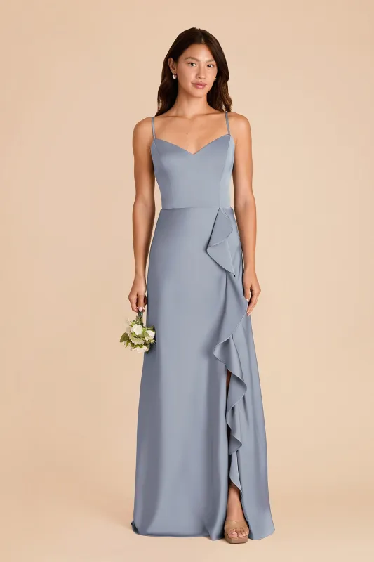 Theresa Matte Satin Dress - Dusty Blue sold by Birdy Grey