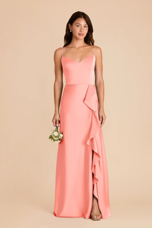 Theresa Matte Satin Dress - Coral Pink sold by Birdy Grey