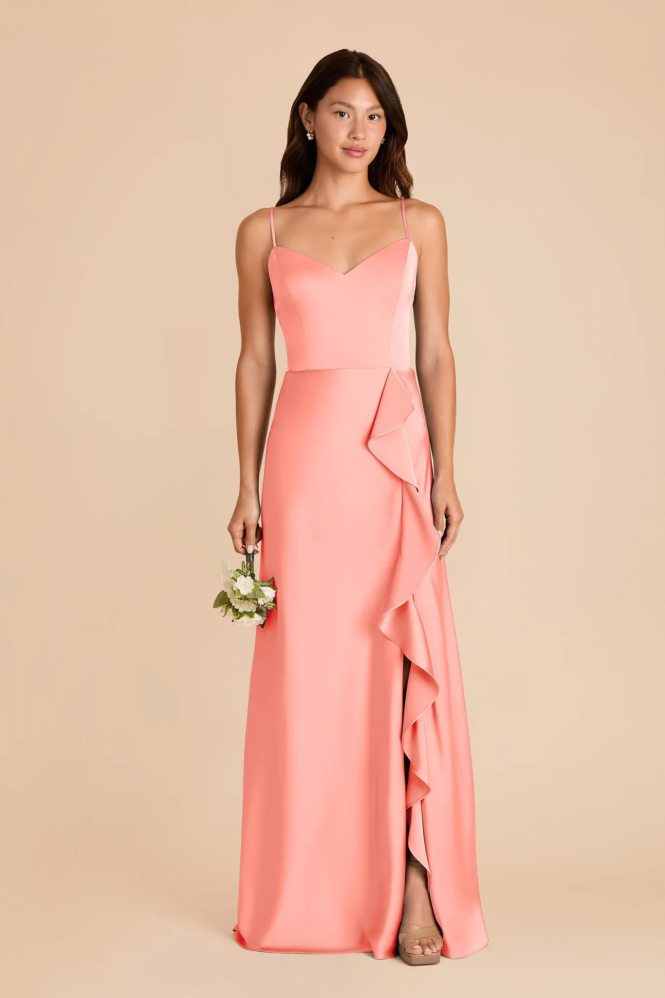 Theresa Matte Satin Dress - Coral Pink sold by Birdy Grey
