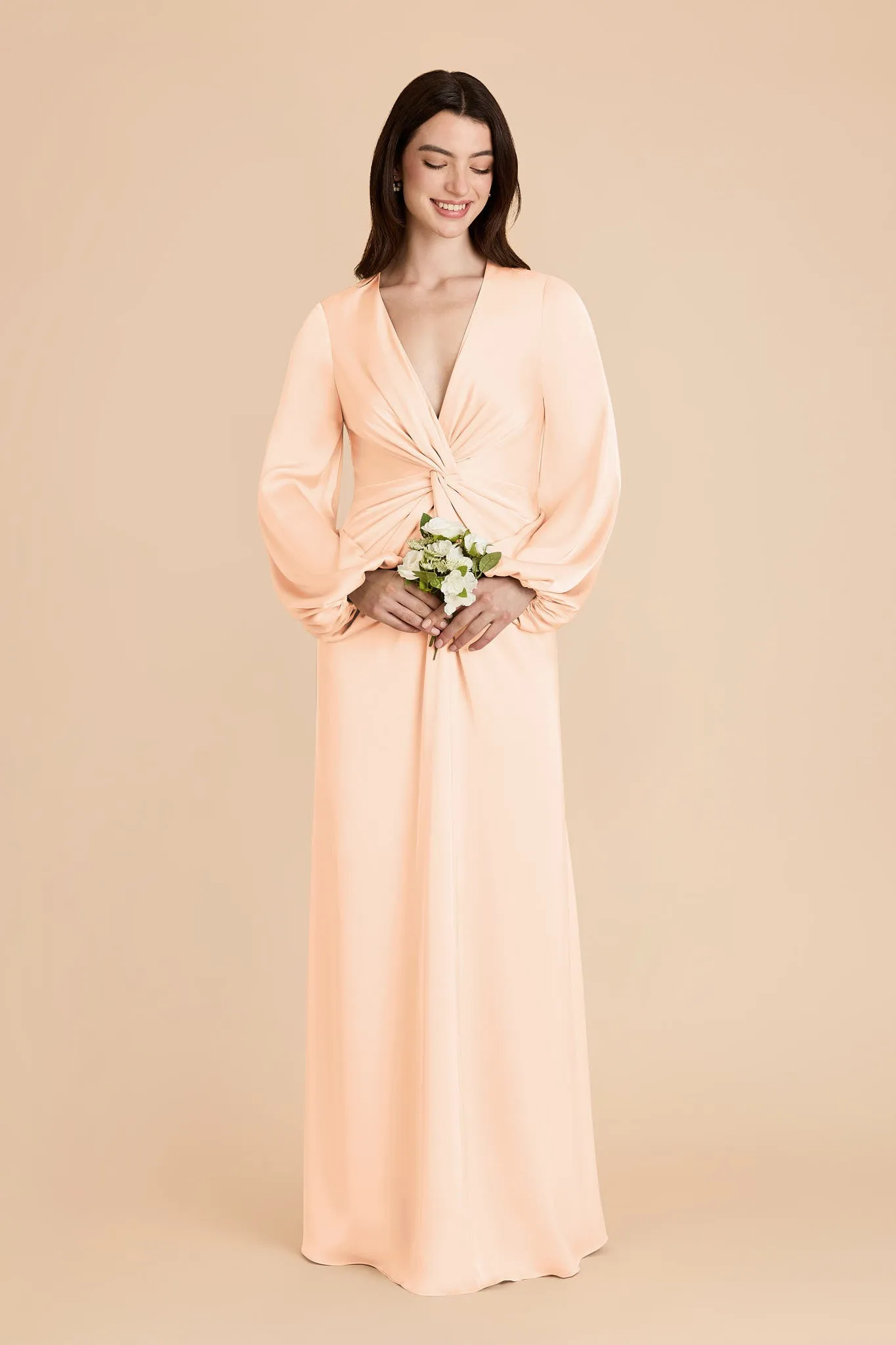Juniper Matte Satin Dress - Peach Cream sold by Birdy Grey