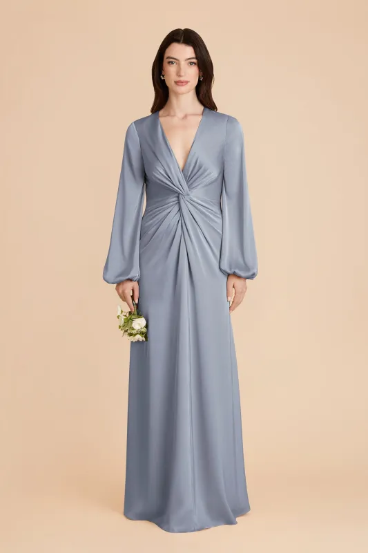 Juniper Matte Satin Dress - Dusty Blue sold by Birdy Grey