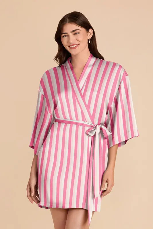 Karen Matte Satin Robe - Bon Bon Pink Stripe sold by Birdy Grey