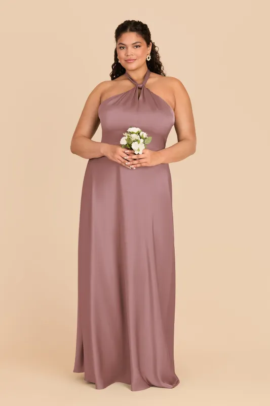 Monica Matte Satin Dress - Dark Mauve sold by Birdy Grey