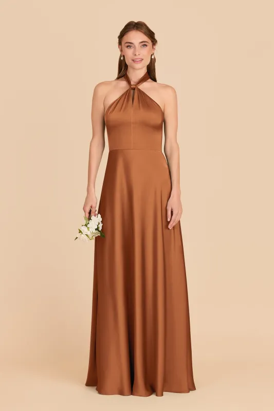 Monica Matte Satin Dress - Rust sold by Birdy Grey
