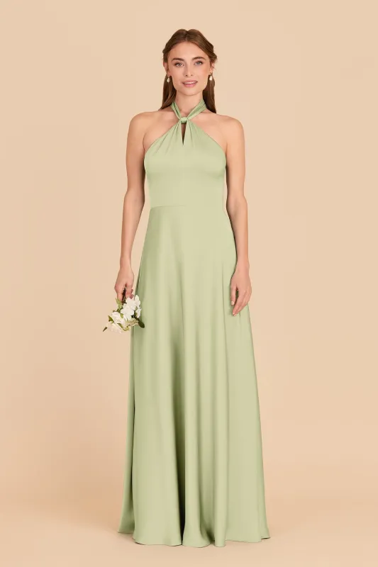 Monica Matte Satin Dress - Pale Pistachio sold by Birdy Grey