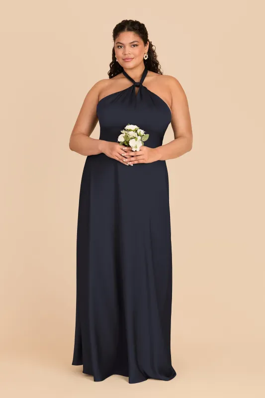 Monica Matte Satin Dress - Navy sold by Birdy Grey