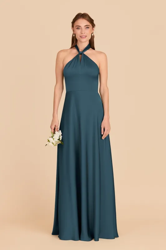 Monica Matte Satin Dress - Dark Teal sold by Birdy Grey