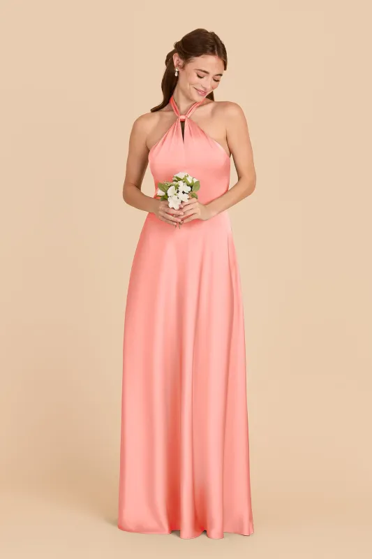 Monica Matte Satin Dress - Coral Pink sold by Birdy Grey