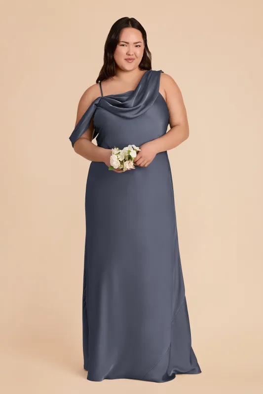 Freya Matte Satin Dress - Dusk Blue sold by Birdy Grey