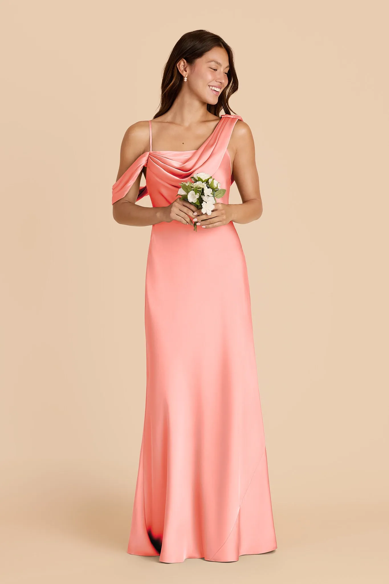 Freya Matte Satin Dress - Coral Pink sold by Birdy Grey product image thumbnail 3